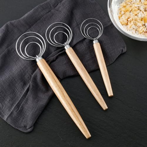 Danish Dough Whisk with Dough Scraper 10" Dutch Bread Whisk Bread Mixer Stainless Steel Dutch Bread Dough Whisk with Wooden Handle Dutch Whisk Baking Tools for Sourdough