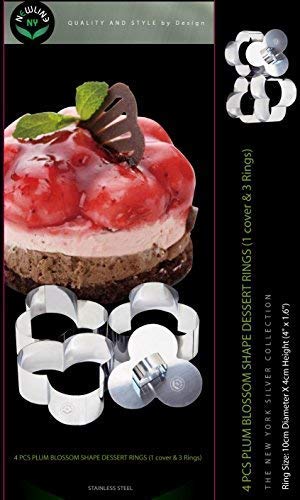 Stainless Steel Dessert Rings 4 Pcs Plum Blossom Shape Molded Starters Appetizers Salads (4 Count)