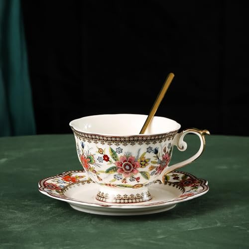 Bone China Tea Cup and Saucer Set for 1 (6.7 Count)