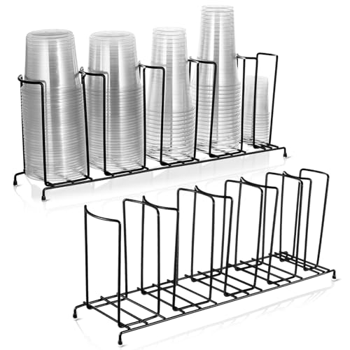 2 Pcs 5 Section Coffee Cup Organizers 23 x 5 x 8.5 Inch Wire Rack Coffee Cup and Lid Holder Black Iron Lid Dispenser Countertops Station Organizer for Kitchen Storage Essentials (2 Count)