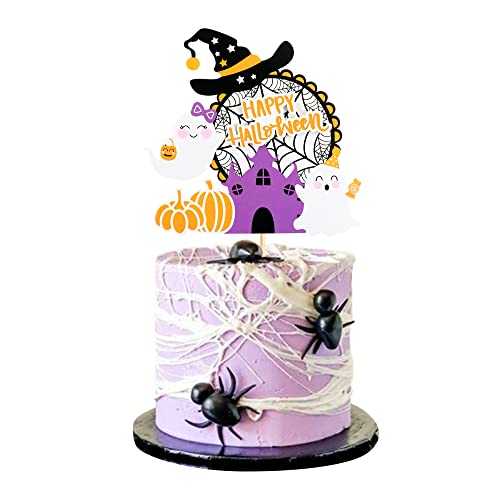 1 Big Happy Halloween Boo Web Pumpkin Ghost Witch Hat Cake Topper