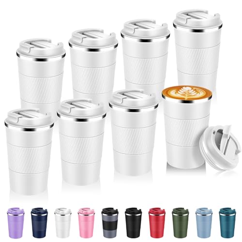 13 oz Stainless Steel Insulated Travel Coffee Mug with Fip Lid Bulk 8 Pack (8 Count)