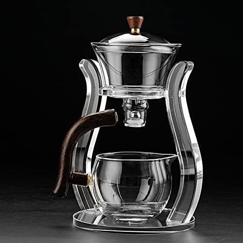 Lazy Kungfu Glass Tea Set Magnetic Water Flow Teapot with Rotating Cover Semi Automatic Glass Jug Transparent