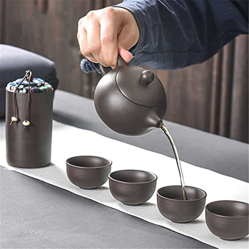 Teaware Sets Portable Teapot Tea Set Gift Purple Sand Tea Pot + 4 Cups + 1 Storage Bag Travel Drinkware Kitchen Tools