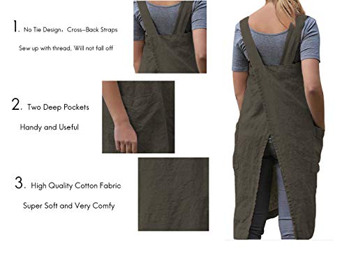 Women’s Pinafore Square Apron Baking Cooking Gardening Works Cross Back Cotton