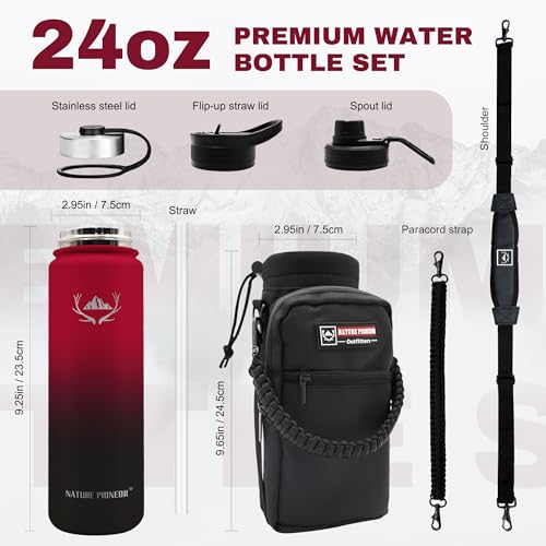 24 oz Insulated Water Bottle with Carrier Bag & 3 Lids