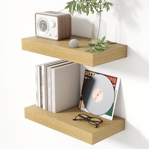 16 Inch Floating Shelves for Wall Oak Shelves Set of 2 (2 Count)