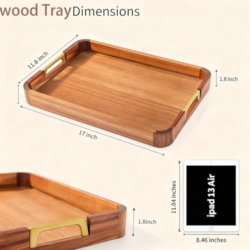 Acacia Wood Serving Tray with Metal Handles