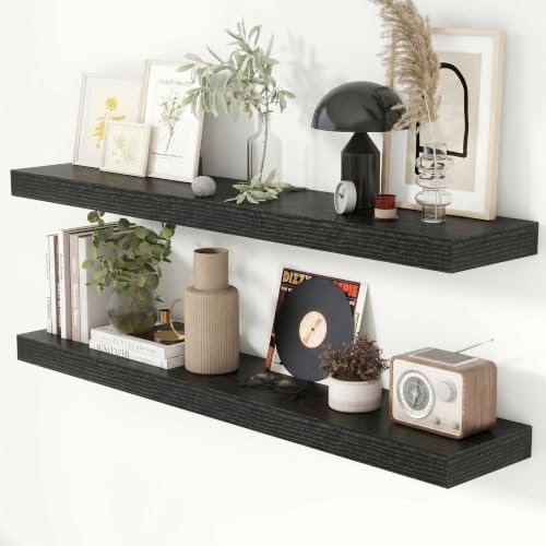 44 Inch Floating Shelves for Wall 8 Inch Deep Black Shelves Set of 2