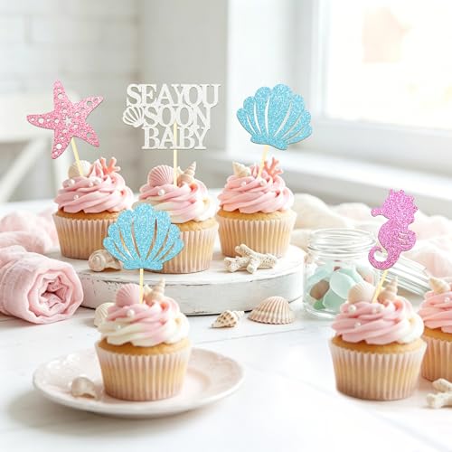 24 Pcs Sea You Soon Baby Cupcake Toppers (24 Count)