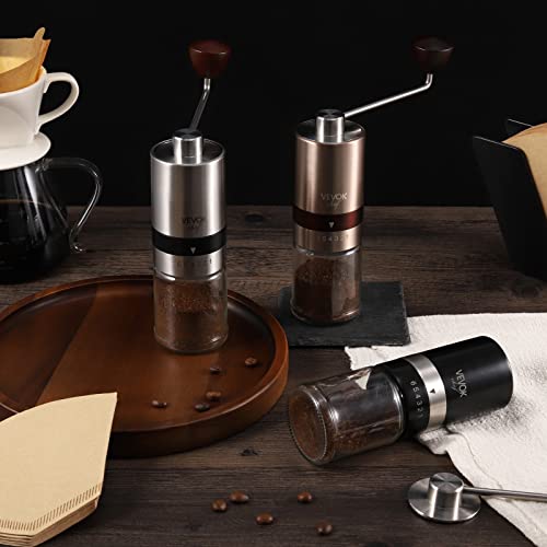 Gold Manual Coffee Grinder Stainless Steel Burr Coffee Grinder with Portable Bag External Adjustable Setting Small Hand Coffee Grinder Ultra Fine for Espresso at Home Morning Coffee