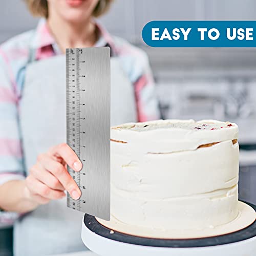 12 Inches Stainless Steel Cake Scraper with Scale Cake Edge Smoother Decorating Comb Baking Scraper Tool for Baking Measuring Buttercream Home Kitchen Accessory