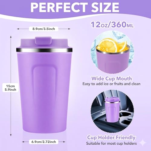 12 oz Double Wall Insulated Vacuum Travel Coffee Mugs with Flip Lid Bulk 2 Pack (2 Count)