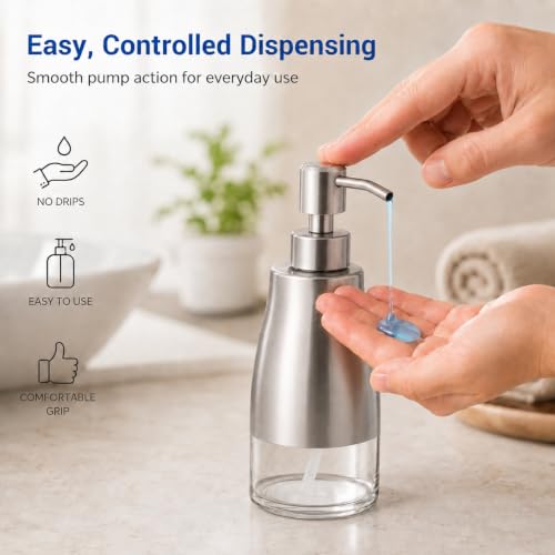 Non Slip Soap Dispenser with Brushed Nickel Stainless Steel Case