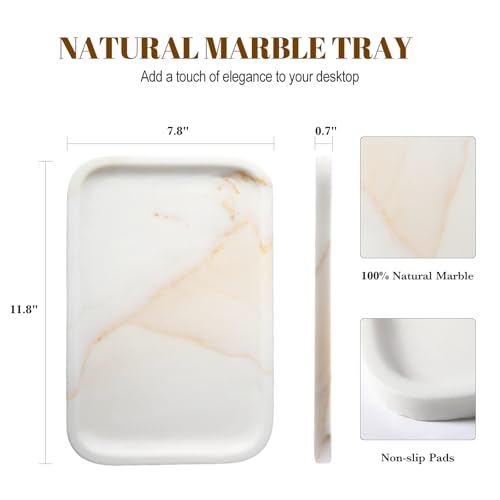 Marble Tray 12"x8" Natural Marble Vanity Tray for Countertop Bathroom Kitchen Dresser
