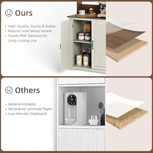 Farmhouse Coffee Bar Cabinet with Storage and Charging