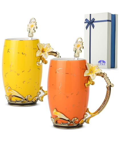 BTaT Floral Ceramic Mugs with Spoon
