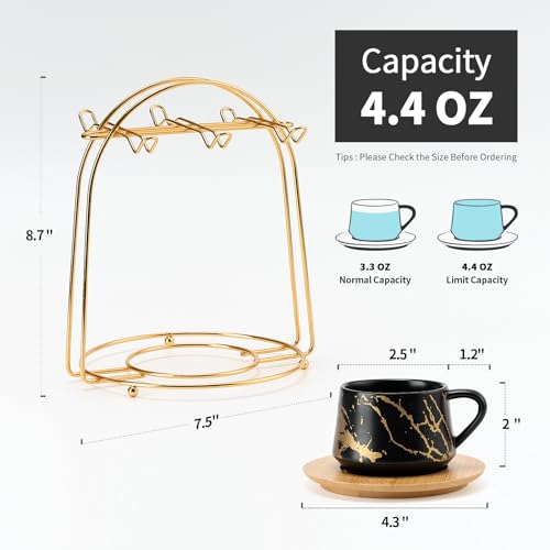Ceramic Espresso Cups with Saucers and Metal Stand (7.6 Count)