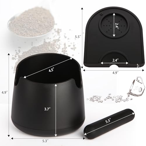 Knock Box Large Capacity Design Espresso Knock Box Tamping Mat Espresso Machine Accessories Set of 2 with Removable Knock Bar and Anti