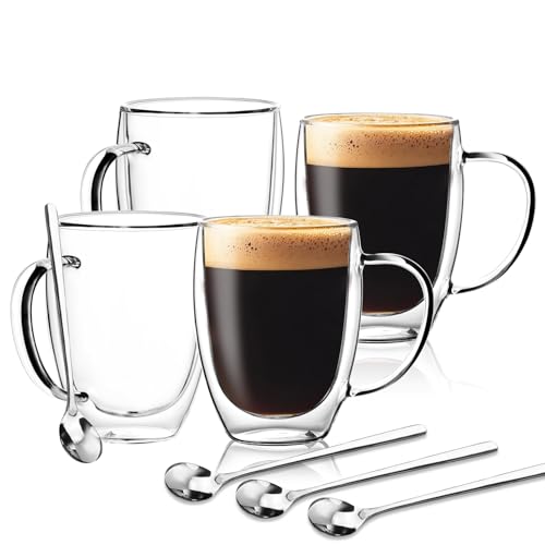 Double Wall Glass Coffee Mugs 12 OZ (4 Count)