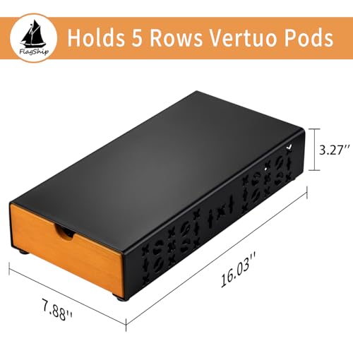Coffee Pod Holder for Nespresso Vertuo Pod Organizer Fits All Vetuo Pods Black Metal With Wood Handle
