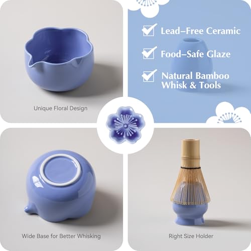 Matcha Set 8Pcs Floral Ceramic Matcha Kit with Matcha Whisk