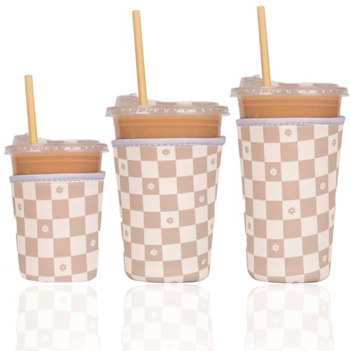 Reusable Insulated Neoprene Iced Coffee Cup Sleeve (3 Count)