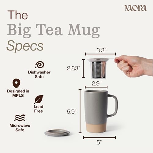 Ceramics Large Tea Mug with Loose Leaf Infuser and Ceramic Lid
