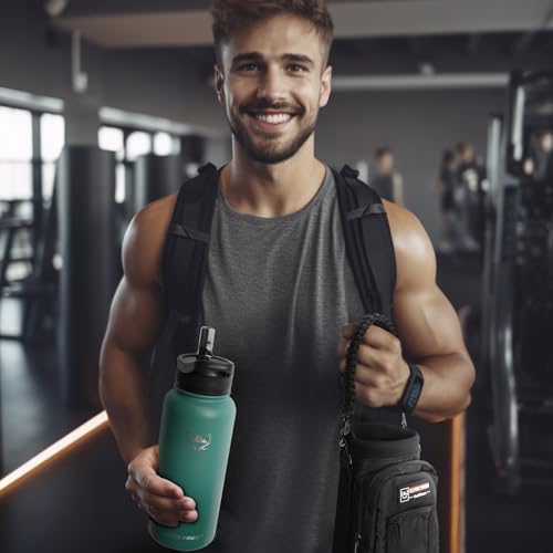 32 oz Insulated Water Bottle with Carrier Bag & 3 Lids