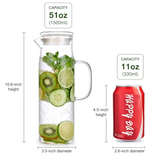Glass Pitcher with Lid Glass Water Carafe with Handle