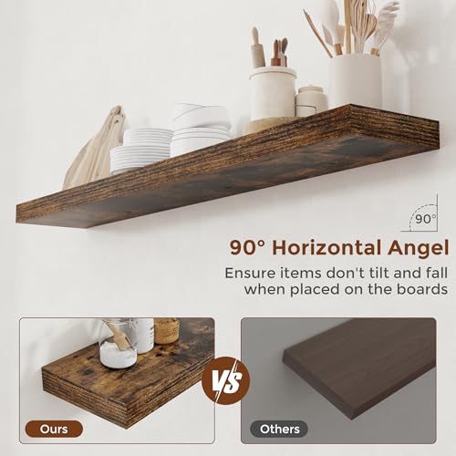 55 Inch Floating Shelves for Wall 8 Inch Deep Rustic Brown Shelves Set of 2 (2 Count)