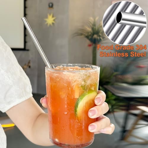 Stainless Steel Straws Metal Reusable Drinking Straw for Juice Iced Coffee Cold Beverage Water Highball Glasses 12 (8 Count)