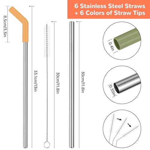 6PCS Stainless Steel Straws with Silicone Tip Fit for Stanley Cup (6 Count)