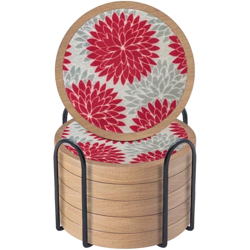 Wood Coasters Set of 6 with Holder