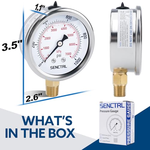 0 1000 Psi Liquid Filled Pressure Gauge