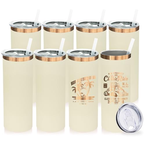 20 oz Skinny Tumblers Bulk with Lids and Straws Cream (8 Count)