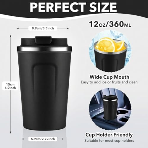 12 oz Double Wall Insulated Vacuum Travel Coffee Mug with Flip Lid Bulk 4 Pack (4 Count)