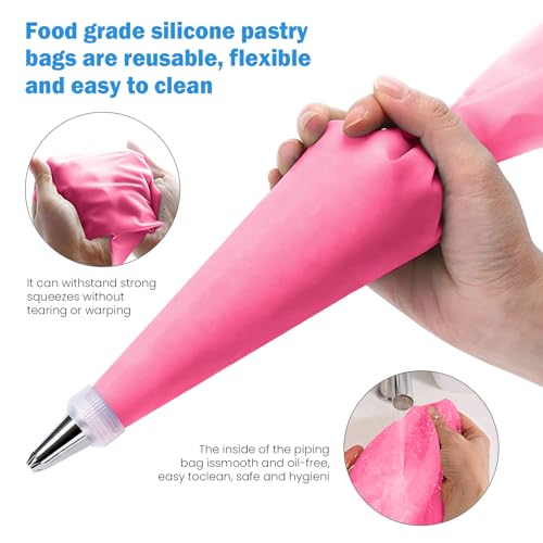 Cake Decorating Kit; 83 Pieces; Pink; Flower Opening; Silicone & Stainless Steel Piping Tips