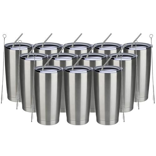 20oz Tumbler 12 Pack Double Wall Vacuum Insulated Travel Mug Bulk (12 Count)