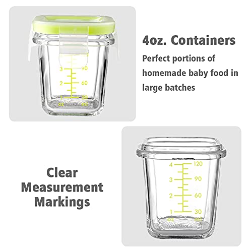 4 Pack Glass Baby Food Jars With Lids Airtight Freezer Microwave Oven Safe