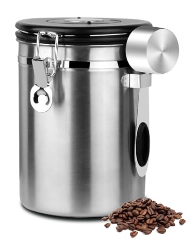 Coffee Canister Airtight Storage Container 1.8L Stainless Steel Air Tight Coffee Jar with Scoop
