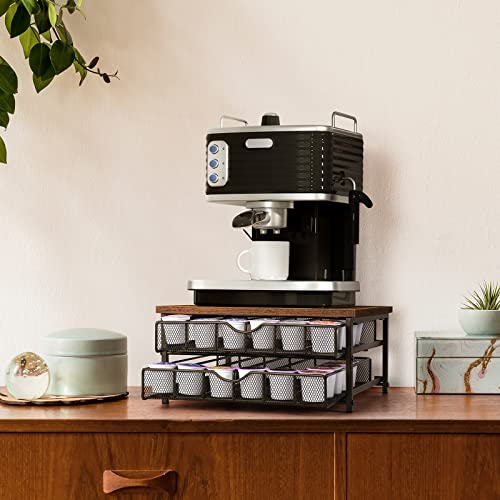 Coffee Pod Drawer Holder Coffee Pod Storage Organizer for Counter 2 Tier Coffee Pod Holder 72 Capacity Capsule Storage Rack with Sliding Baskets for Home Office