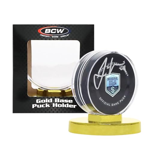 Hockey Puck Display Case with Gold Base