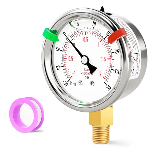 30inHG 30PSI Stainless Steel Liquid Filled Pressure Gauge