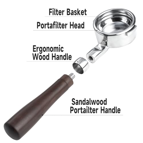58mm Bottomless Portafilter with Double Shot Filter Basket & Wood Handle for Breville Oracle