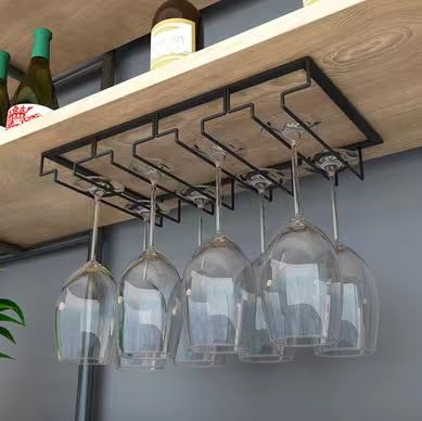 Wine Cup Holder Table Decoration Storage Hanger Metal Organizer for Bar Kitchen Stemware Rack Under Cabinet Stainless Steel Hanger Storage Shelf Black