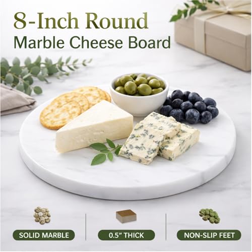 8 Inch Round Marble Cheese Board with Non