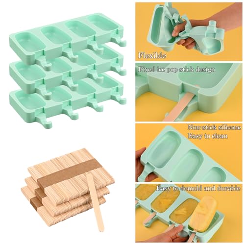Large Oval 4 Cavities Silicone Popsicle Molds (4 Count)