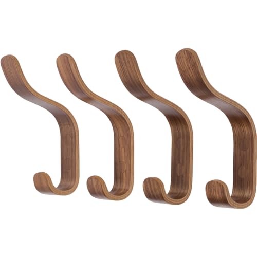 Plywood Wall Hooks Set of 4 Wood Coat Hooks Hanging Clothes Hats Robes Towels Wooden (4 Count)