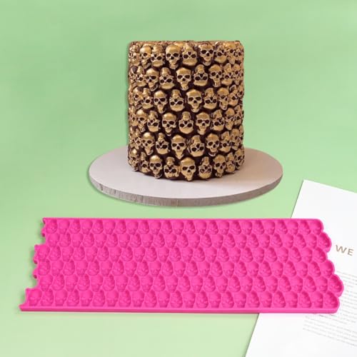 Silicone Mold 3D Hollow Out Lace Molds 3D Skull Cake Lace Mat Halloween Silicone Mould Fondant Mold Chocolate Stencil Cake Decorating Border Bakeware